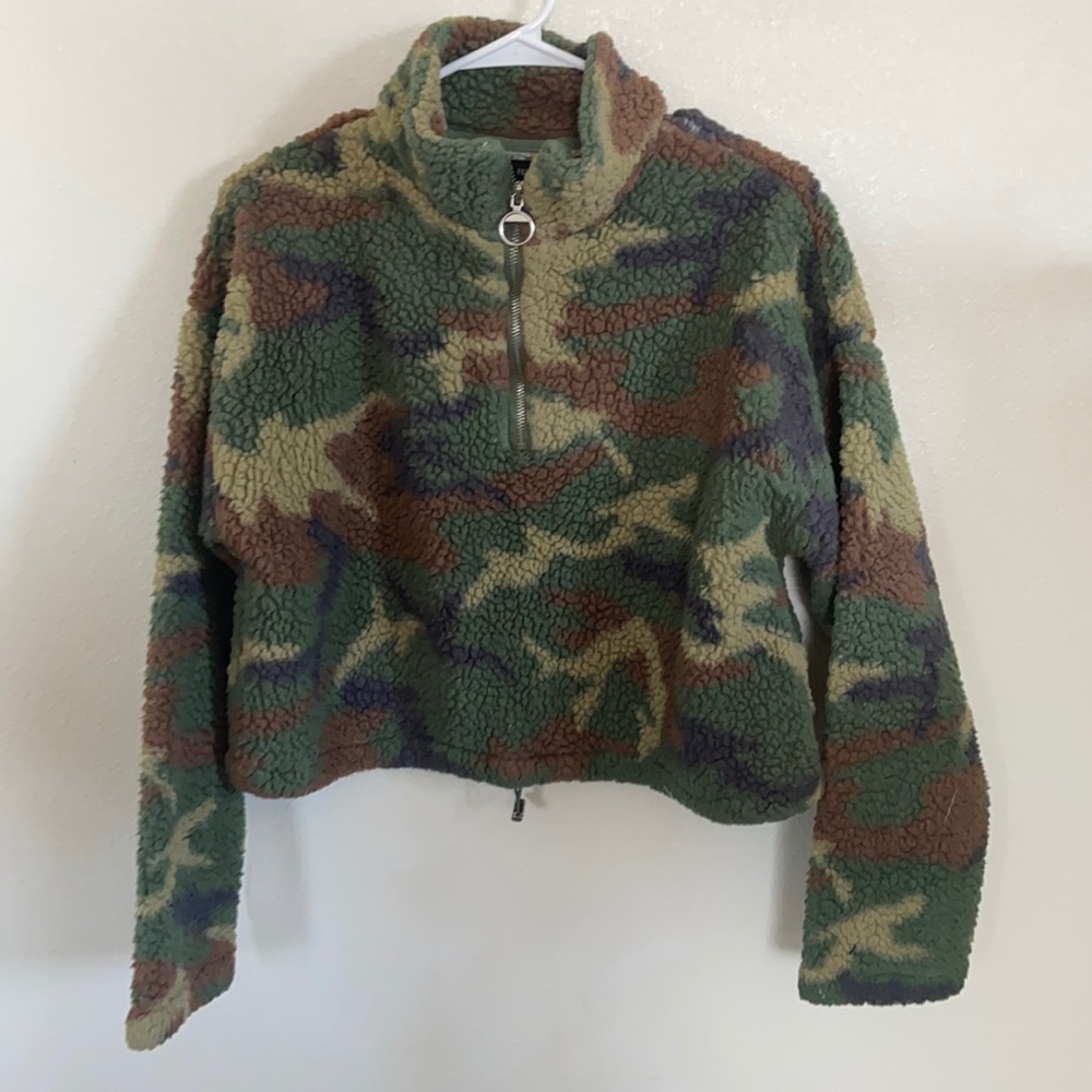 forever 21 camo winter fluff turtle neck sweater